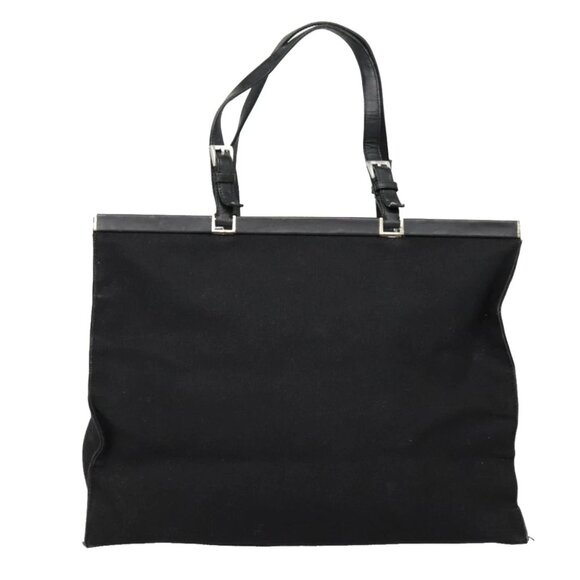 PRADA Tote Bag Canvas Black Silver Auth 91760 - Picture 1 of 15